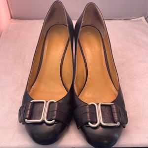 Nine West black buckle round toe wedge heels size 9.5 Arnesta heels